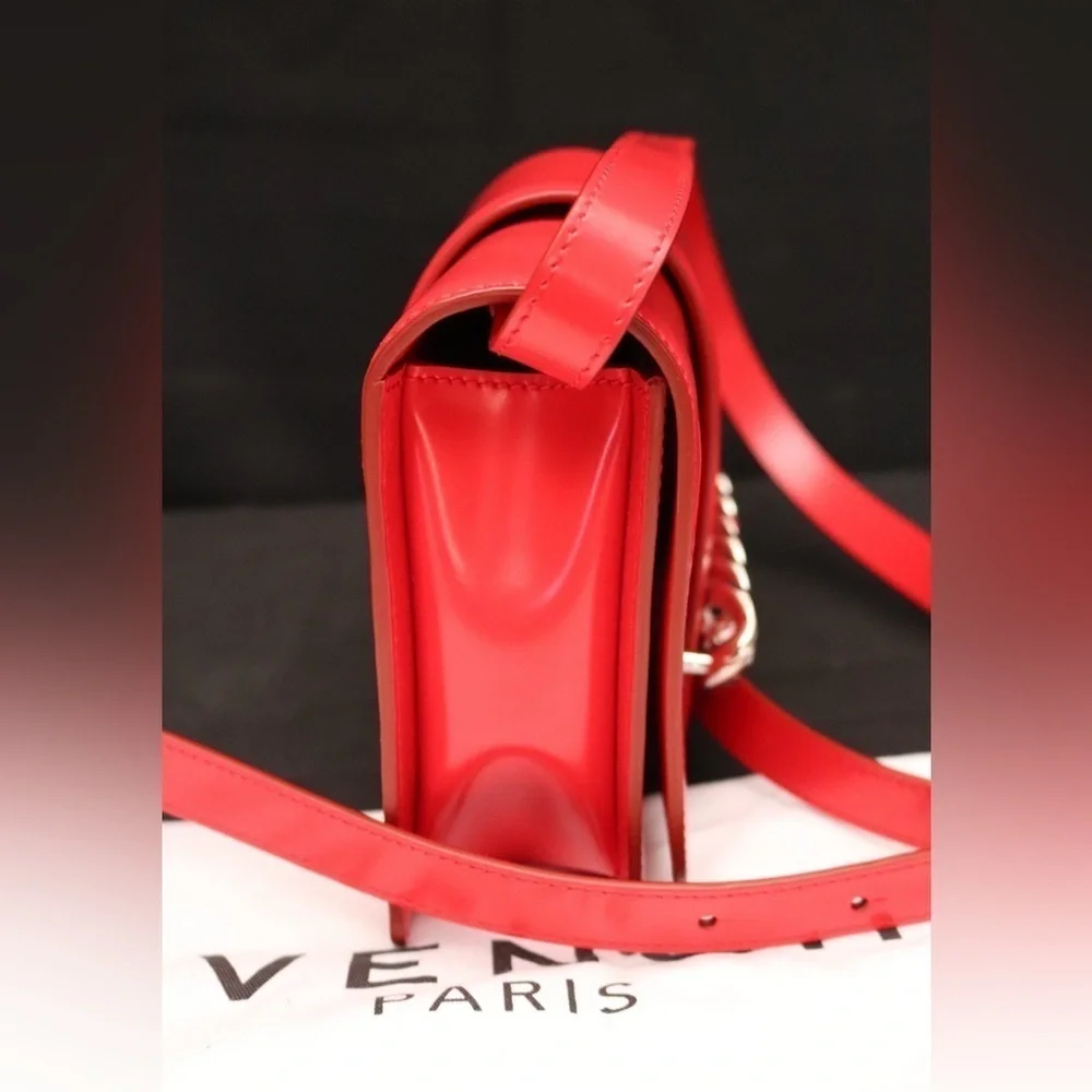 Givenchy Calfskin Infinity Flap Shoulder Crossbody Bag Leather Red w Dust bag